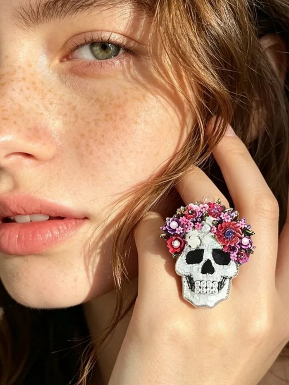 Gothic White Skull Open Ring For Halloween, Unisex Acrylic Ring Featuring